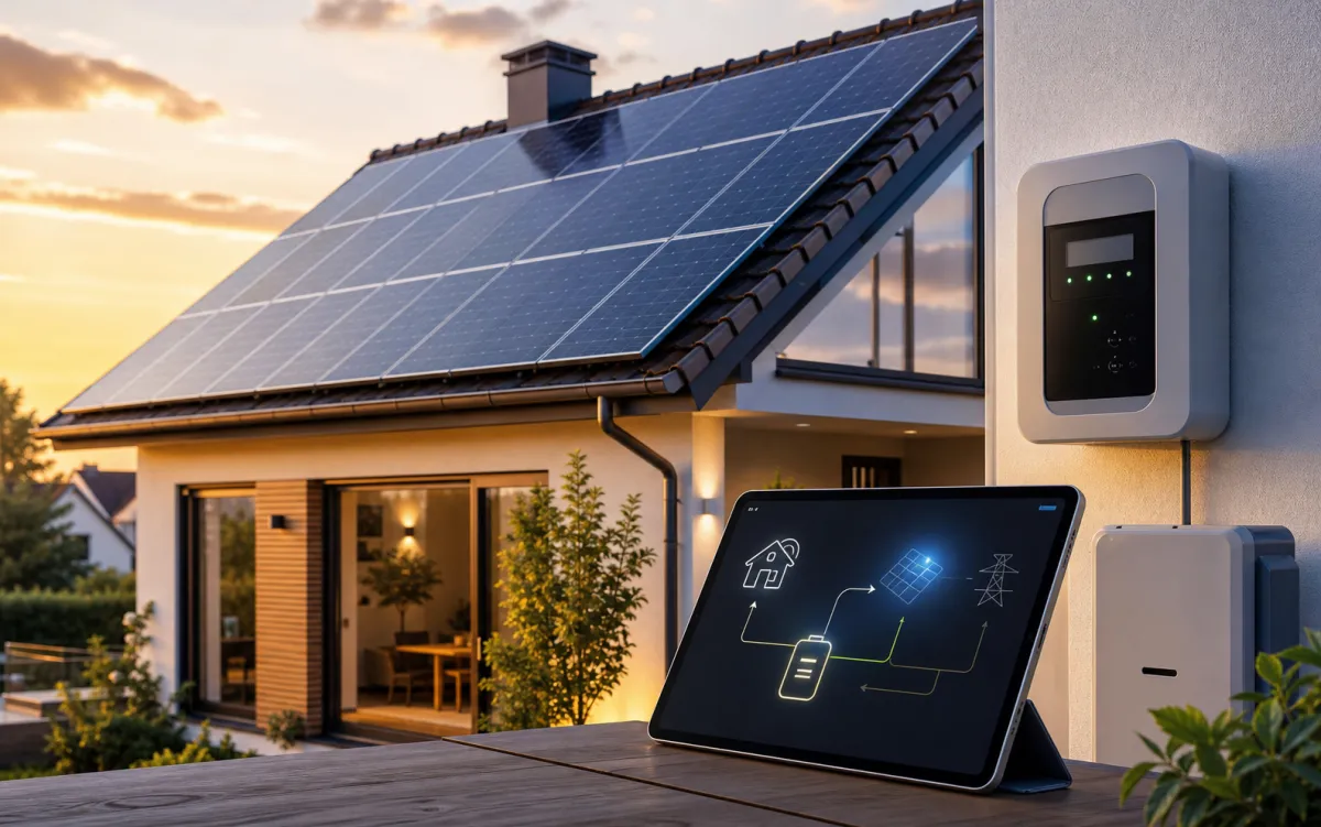 Maison équipée de panneaux solaires avec suivi d'autoconsommation